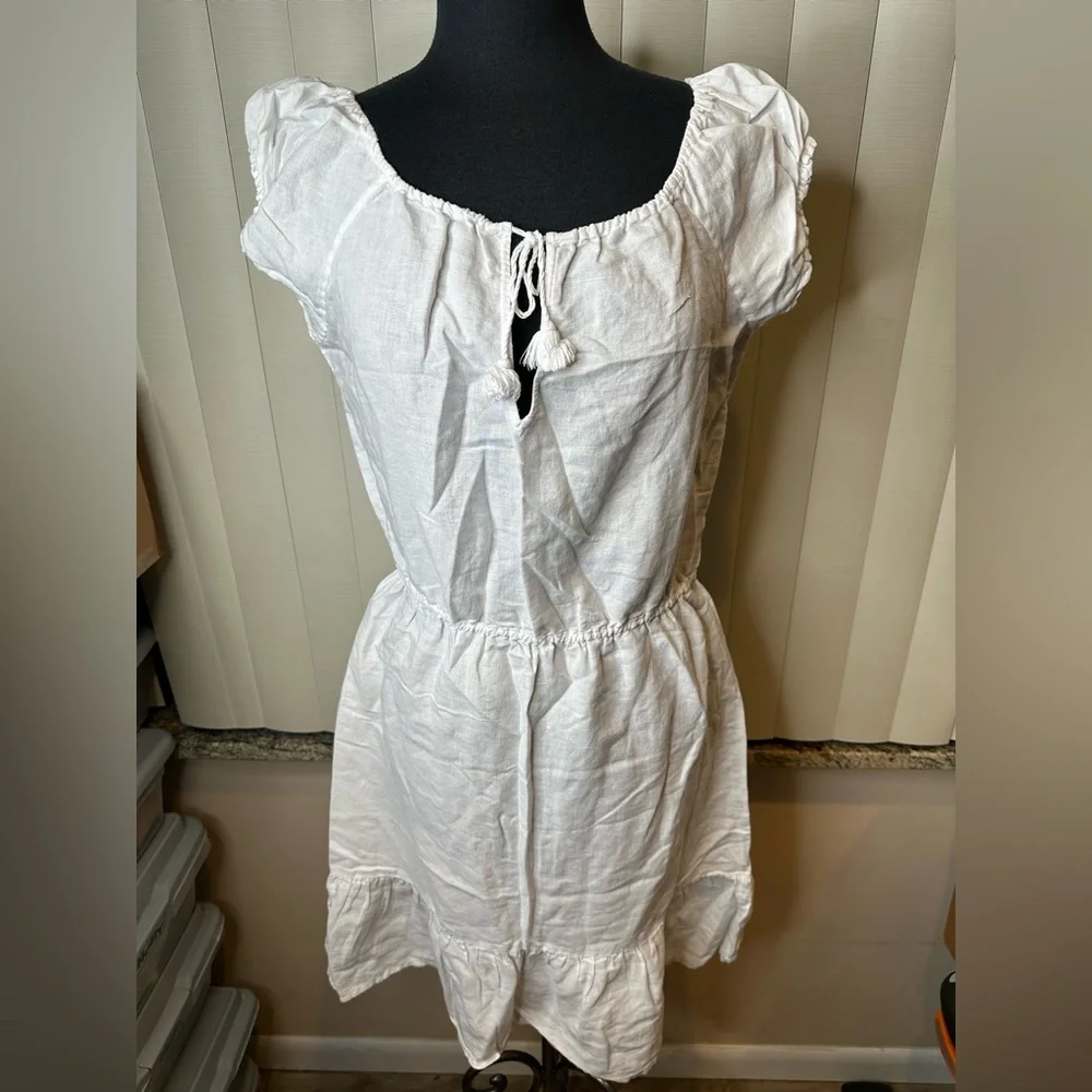 J. Crew White Linen Tiered Blend Sundress Dress Size Medium